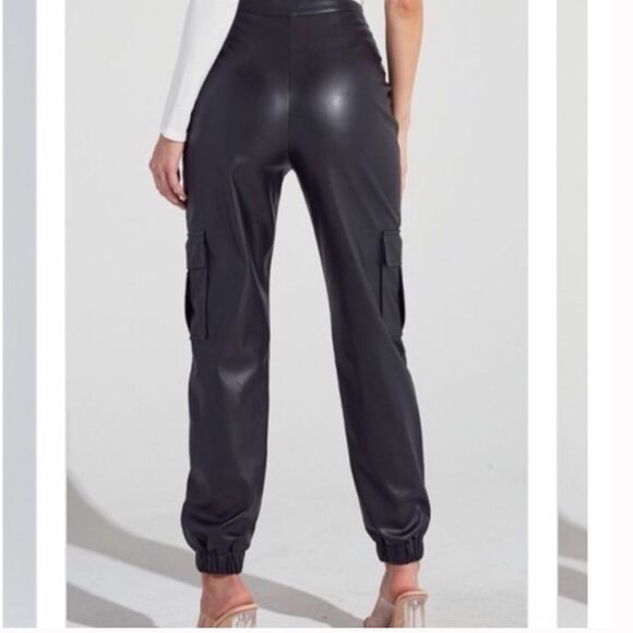 Blue Blush Women’s M High Waist Vegan Leather Jogger Pants Black Party Baddie‎ - Picture 6 of 11